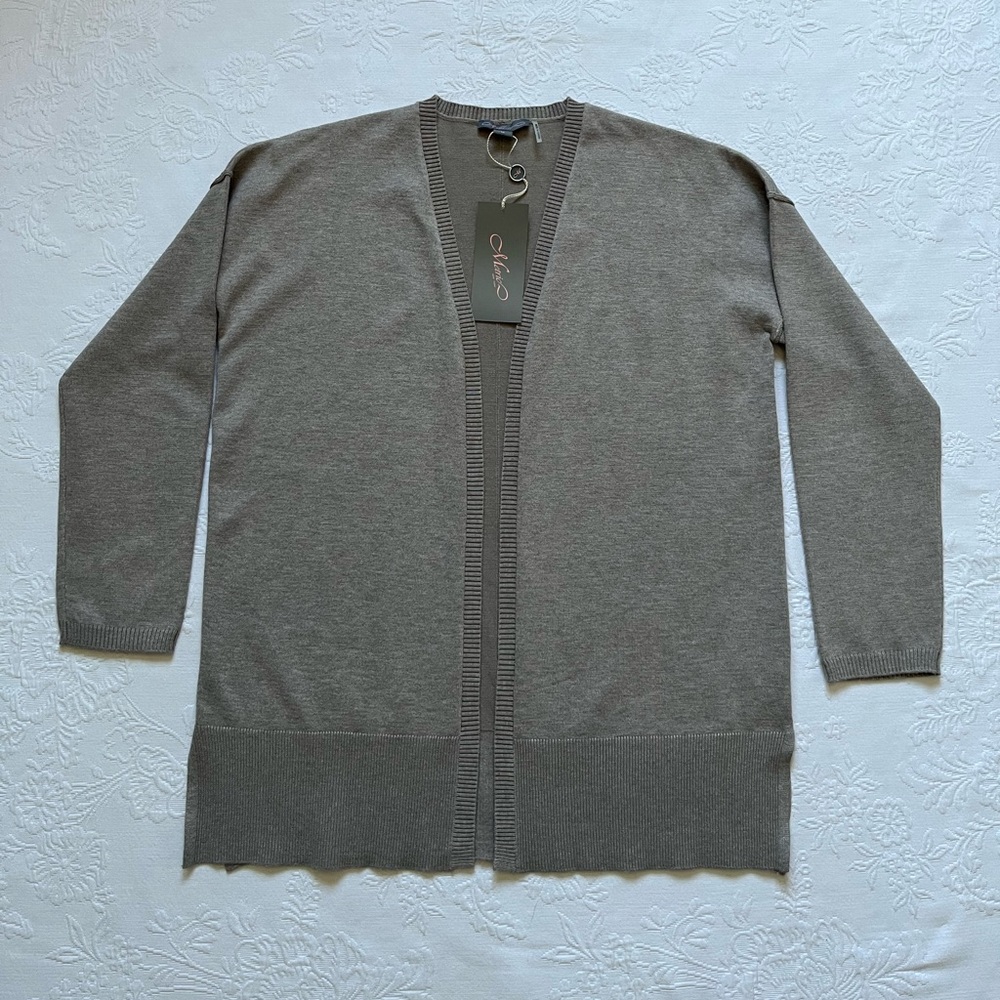NWT METRIC NY Open Front Cardigan Sweater Taupe MEDIUM